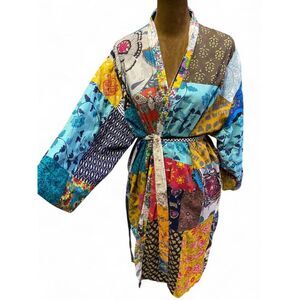 Bohemian Hippie Festival Fairy Reversible Patchwork Robe Kimono Cotton Coverup